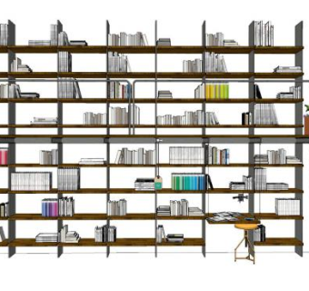 双层书架书柜带爬梯SU模型下载_sketchup草图大师SKP模型