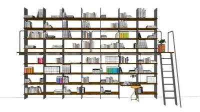 双层书架书柜带爬梯SU模型下载_sketchup草图大师SKP模型