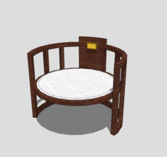 中式古典圆形单人扶手椅SU模型下载_sketchup草图大师SKP模型