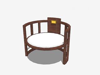 中式古典圆形单人扶手椅SU模型下载_sketchup草图大师SKP模型