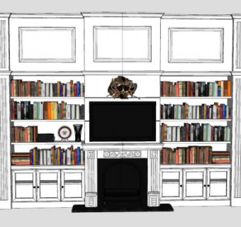 欧式带壁炉的书柜SU模型下载_sketchup草图大师SKP模型