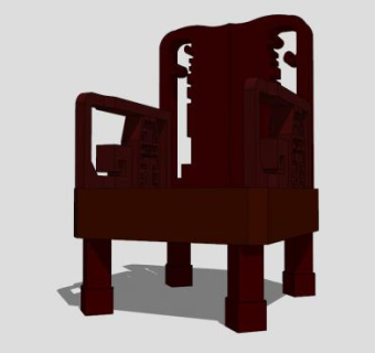 中式仿古实木单人扶手椅SU模型下载_sketchup草图大师SKP模型