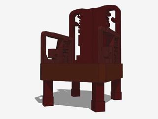 中式仿古实木单人扶手椅SU模型下载_sketchup草图大师SKP模型