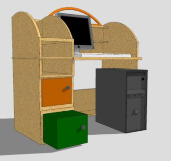 木质带抽屉的电脑桌家具SU模型下载_sketchup草图大师SKP模型