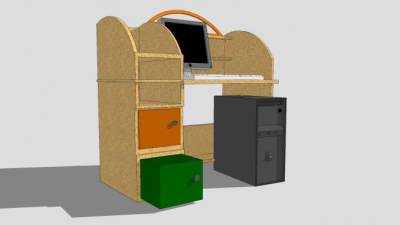 木质带抽屉的电脑桌家具SU模型下载_sketchup草图大师SKP模型