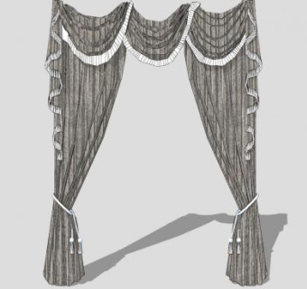 打开的欧式窗帘SU模型下载_sketchup草图大师SKP模型