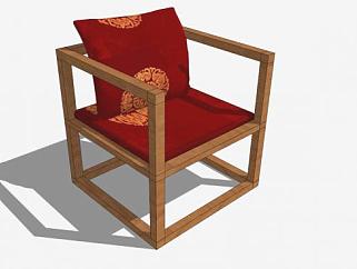 中式复古单人椅子SU模型下载_sketchup草图大师SKP模型
