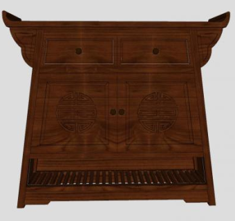 中式边桌柜子家具SU模型下载_sketchup草图大师SKP模型