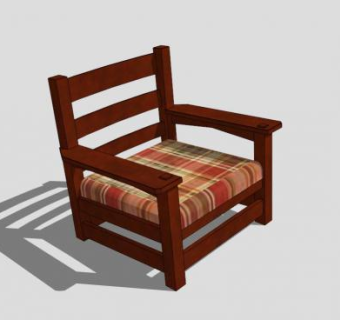 新中式现代实木单人扶手椅SU模型下载_sketchup草图大师SKP模型