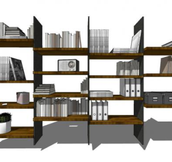 倚墙式书架置物架SU模型下载_sketchup草图大师SKP模型