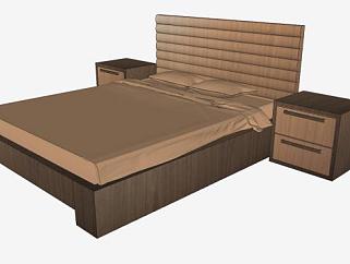 木质现代<em>床铺</em>带有床头柜家具SU模型下载_sketchup草图...