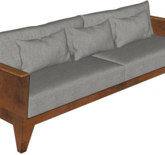 木质两用沙发三座SU模型下载_sketchup草图大师SKP模型