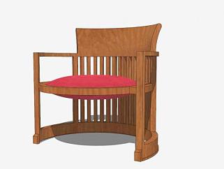中式古典红木单人椅子SU模型下载_sketchup草图大师SKP模型