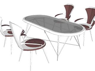 椭圆形餐桌椅洽谈桌椅SU模型下载_sketchup草图大师SKP模型