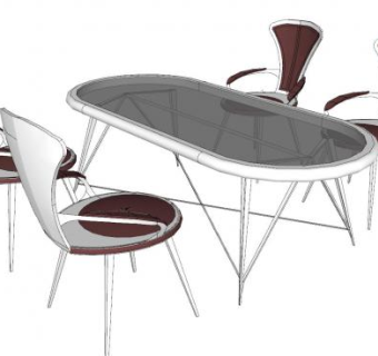 椭圆形餐桌椅洽谈桌椅SU模型下载_sketchup草图大师SKP模型