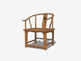 中式休闲木质圈椅SU模型下载_sketchup草图大师SKP模型