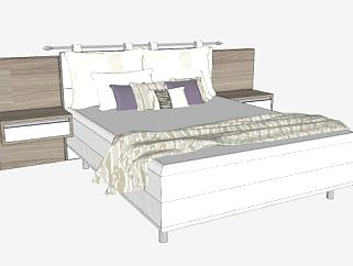 室内双人床床铺家具SU模型下载_sketchup草图大师SKP模型