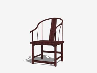 新中式单人扶手椅子SU模型下载_sketchup草图大师SKP模型