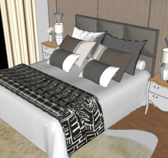 现代卧室室内空间SU模型下载_sketchup草图大师SKP模型