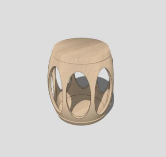 现代中式木质圆凳SU模型下载_sketchup草图大师SKP模型