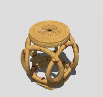 新中式创意木质圆凳SU模型下载_sketchup草图大师SKP模型