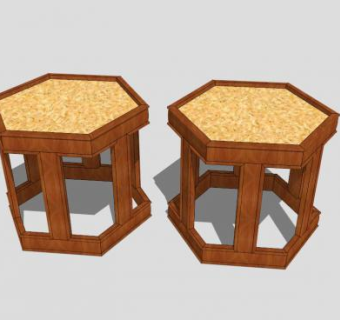 新中式木质六角凳SU模型下载_sketchup草图大师SKP模型