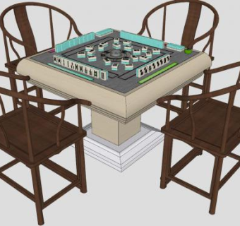 自动麻将桌和中式椅子SU模型下载_sketchup草图大师SKP模型