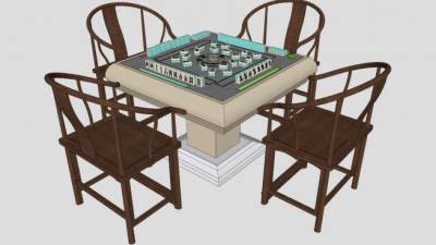 自动麻将桌和中式椅子SU模型下载_sketchup草图大师SKP模型