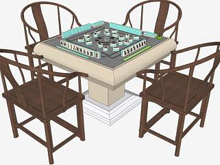 自动麻将桌和中式椅子SU模型下载_sketchup草图大师SKP模型