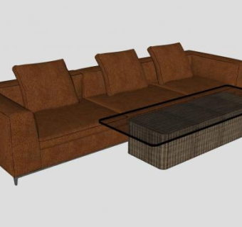 三座位的皮沙发茶几SU模型下载_sketchup草图大师SKP模型