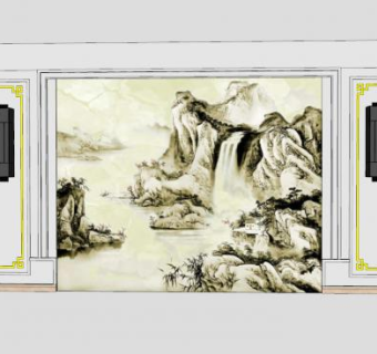 山水电视背景墙SU模型下载_sketchup草图大师SKP模型