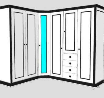 转角白色衣柜柜子SU模型下载_sketchup草图大师SKP模型