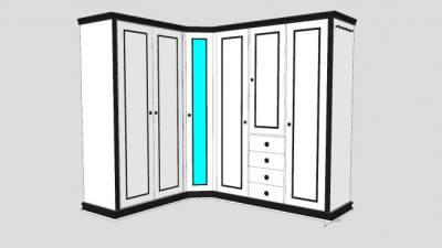 转角白色衣柜柜子SU模型下载_sketchup草图大师SKP模型