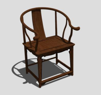 新中式实木扶手单人椅SU模型下载_sketchup草图大师SKP模型