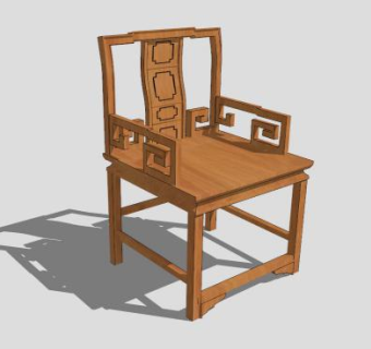 新中式实木扶手椅SU模型下载_sketchup草图大师SKP模型