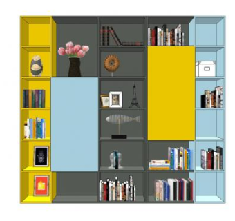 多色块格子书柜书架SU模型下载_sketchup草图大师SKP模型