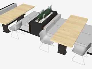 餐厅卡座桌椅和花箱SU模型下载_sketchup草图大师SKP模型
