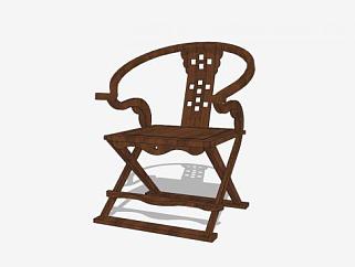 新中式实木单人扶手椅子SU模型下载_sketchup草图大师SKP模型