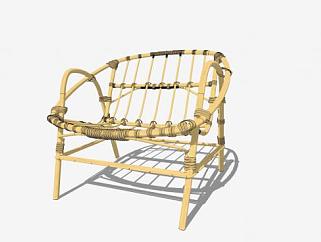 新中式木质休闲单人扶手椅SU模型下载_sketchup草图大师SKP模型
