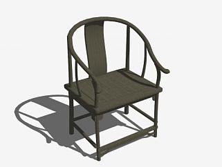 仿古中式实木单人椅子SU模型下载_sketchup草图大师SKP模型