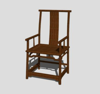 仿古中式实木单人扶手椅子SU模型下载_sketchup草图大师SKP模型