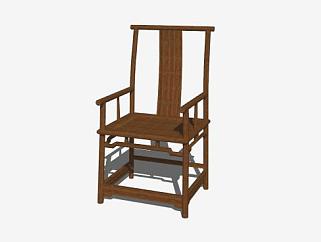 仿古中式实木单人扶手椅子SU模型下载_sketchup草图大师SKP模型
