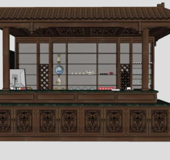 中式吧台宾馆前台SU模型下载_sketchup草图大师SKP模型