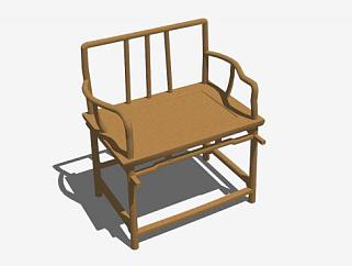 仿古中式单人扶手椅子SU模型下载_sketchup草图大师SKP模型