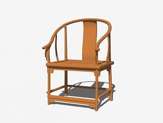 仿古中式实木单人扶手椅SU模型下载_sketchup草图大师SKP模型