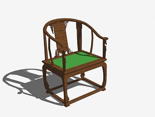 复古中式单人扶手椅子SU模型下载_sketchup草图大师SKP模型