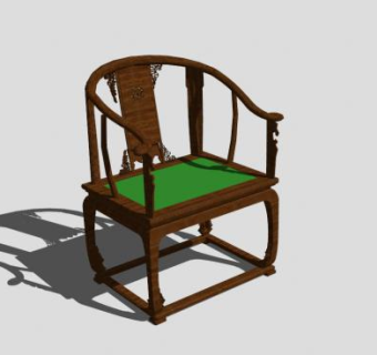 复古中式单人扶手椅子SU模型下载_sketchup草图大师SKP模型