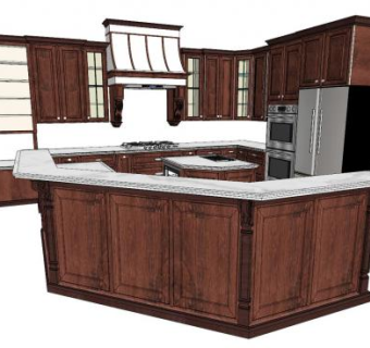 欧式开放式厨房橱柜SU模型下载_sketchup草图大师SKP模型