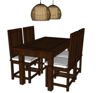 木质餐桌椅家具小吊灯SU模型下载_sketchup草图大师SKP模型