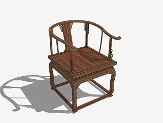 木质仿古中式单人扶手椅子SU模型下载_sketchup草图...